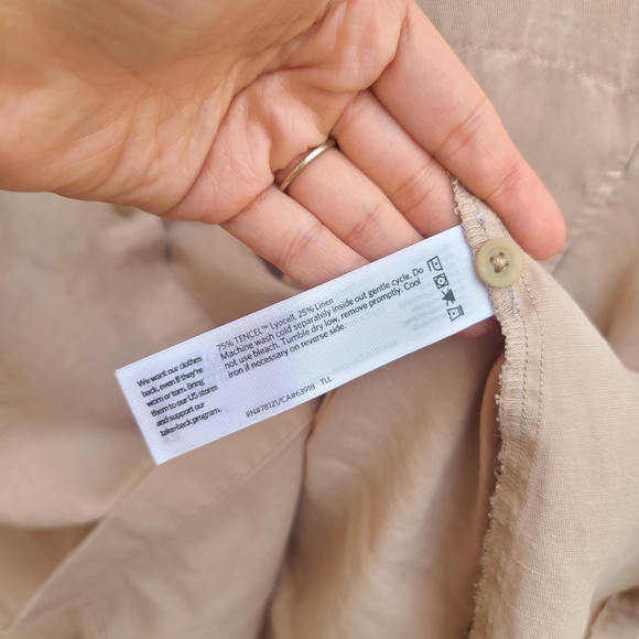 Eileen Fisher | Linen Blend Mandarin Collar Shirtdress in Khaki NEW Size XL - Picture 4 of 5